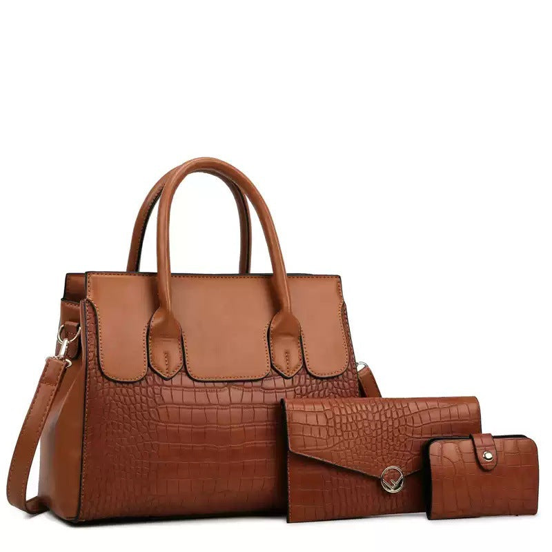 A Cross border New Large Capacity Mother and Child Bag European and American Retro Three piece Set Women's Bag Single Shoulder Crossbody Handbag Handbag