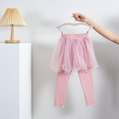 A 2024 Spring and Autumn Girls Culottes, Versatile Children's Culottes, Curled Yarn Girls Leggings Skirt, Girls Leggings