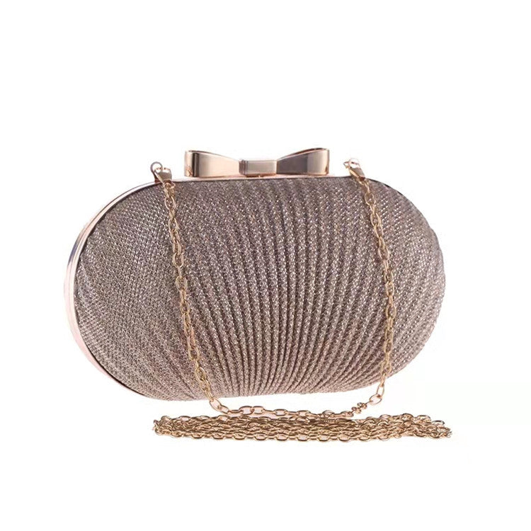 A Canli New Fashion Pleated Butterfly Goose Egg Dinner Bag Oval Clutch Bag Banquet Party Dress Chain Bag