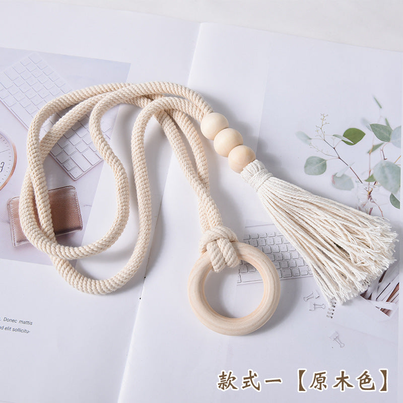 A Cross-border Nordic simple curtain strap wooden ring creative storage buckle strap tassel lace decorative accessories accessories