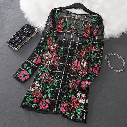 A Spring/Summer 2024 New Fashion Temperament Heavy Industry Embroidery Sequin Dress French Lace Dress