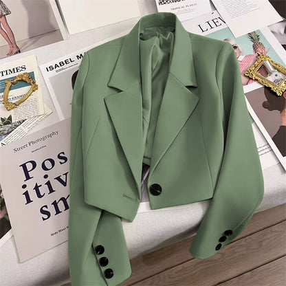 Chaqueta de traje corta para mujer, de estatura pequeña, temporada verde jade de primavera y otoño de 2024, nuevo traje pequeño versátil para estudiantes para mujeres de moda 