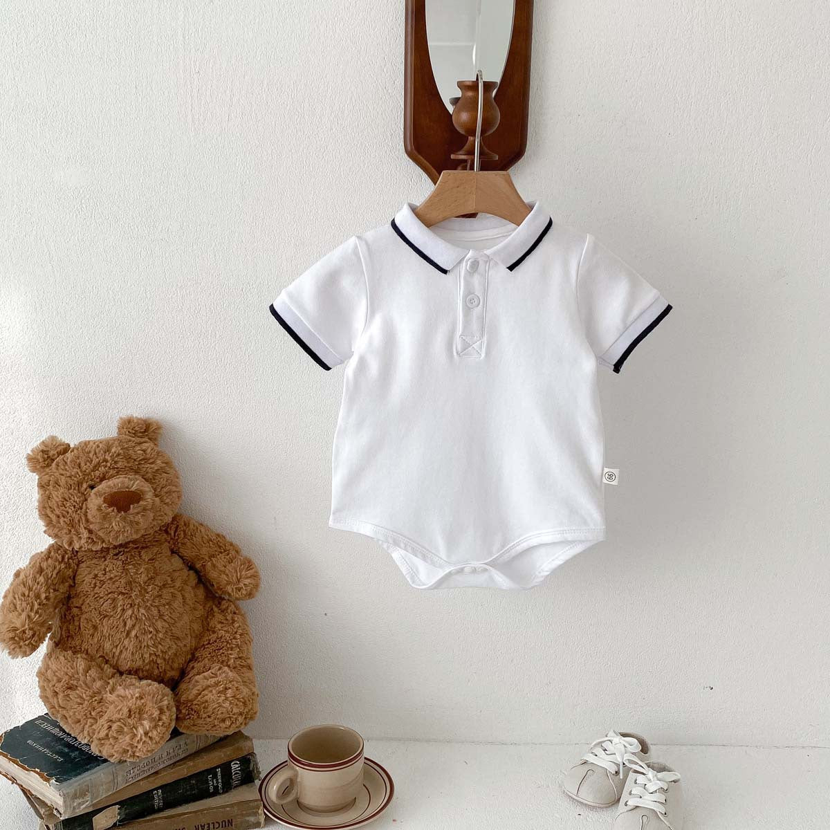 A boy&#039;s clothes summer short-sleeved Polo shirt bag fart ha clothes baby jumpsuit baby lapel one-year-old cotton climbing suit