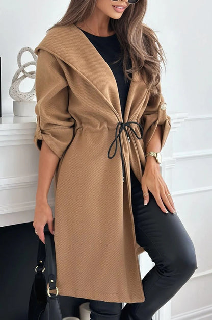 A European and American cross-border Amazon fashion strap hooded lapel women's casual long-sleeved autumn and winter new coat style