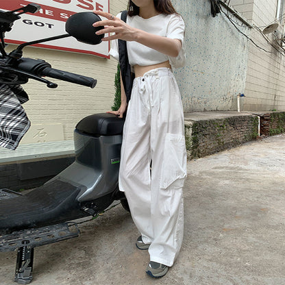 A bf style street pants women's summer American retro overalls, straight trousers high waist and thin casual pants ins tide