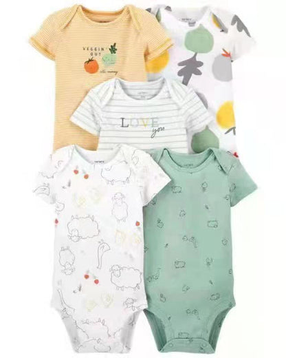 Children's summer new infant short-sleeved triangle clothes crawling clothes, five baby onesies, price for 5 piece 0.28kg