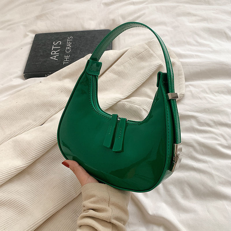 A Korean ins niche design patent leather women's bag 2024 new spring fashion versatile shoulder bag underarm bag tide