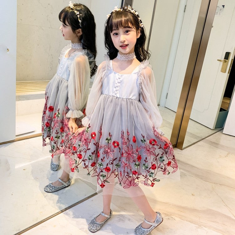 Vestidos de niña primavera y otoño niños encaje en línea celebridad exótica niña bebé manga larga falda de gasa verano.0,51 kg 