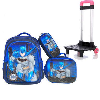 A Factory spot new foreign single three-piece backpack boys, girls, primary school students, children's trolley schoolbags, large capacity