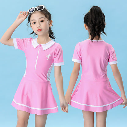 A 【Tejido de poliéster Ya】 Traje de baño para niños Traje de baño de entrenamiento deportivo de una pieza para estudiantes de niñas de tamaño grande, pequeño y mediano Traje de baño para niñas 0,2 KG 