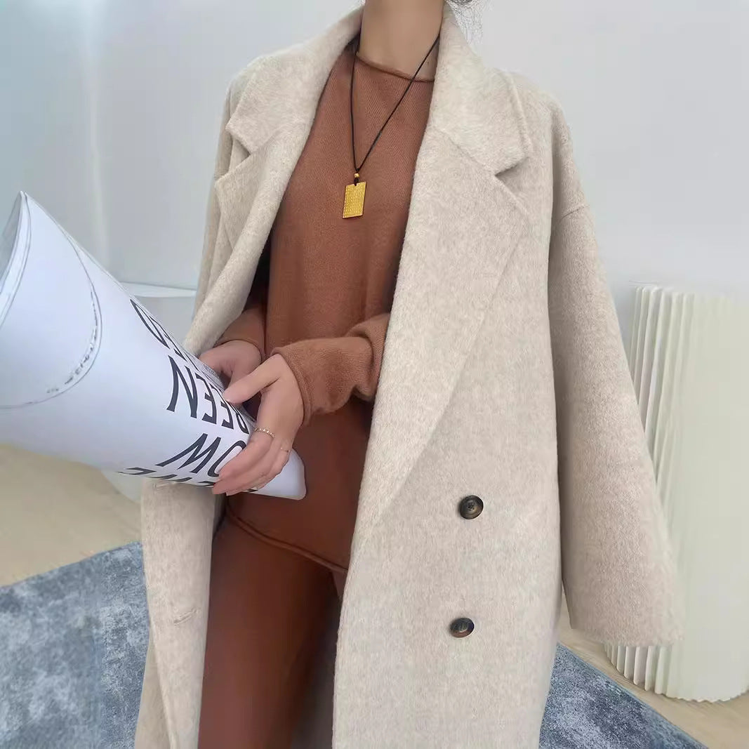 A source manufacturer approves high-count thickened Suli camel wool coat double-sided cashmere women's medium and long Albaka coat