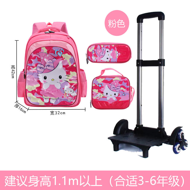 A Factory spot new foreign single three-piece backpack boys, girls, primary school students, children's trolley schoolbags, large capacity