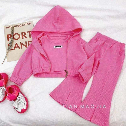 A girls autumn suit new Korean version of foreign style fashionable baby girl spring and autumn children's bell pants three-piece set