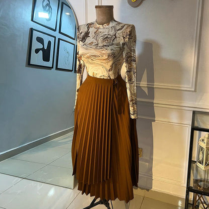 A European and American foreign trade women's clothing 2024 summer new high-waisted thin lace-up irregular medium and long A-shaped skirt