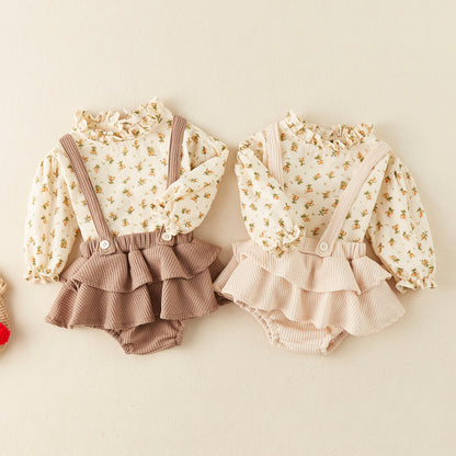 Baby suit tops and pants two-piece set baby autumn clothes newborn foreign cute outing clothes 0.4kg