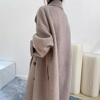 A source manufacturer approves high-count thickened Suli camel wool coat double-sided cashmere women's medium and long Albaka coat