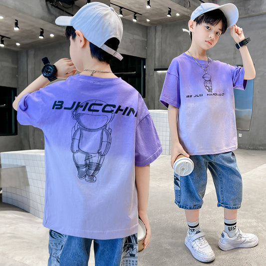 A cotton children&#039;s clothing boy summer short sleeve T-shirt Korean version of loose and comfortable new children&#039;s summer children&#039;s fashion wholesale.