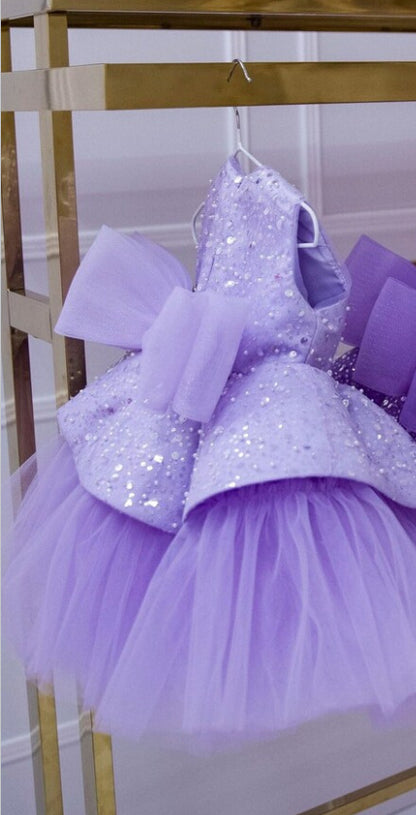 Un vestido para niños de AliExpress con falda esponjosa de lentejuelas moradas, vestido de princesa para fiesta de cumpleaños de niña, vestido para niña de un año, 0,8 kg 