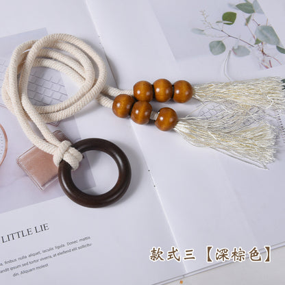 A Cross-border Nordic simple curtain strap wooden ring creative storage buckle strap tassel lace decorative accessories accessories