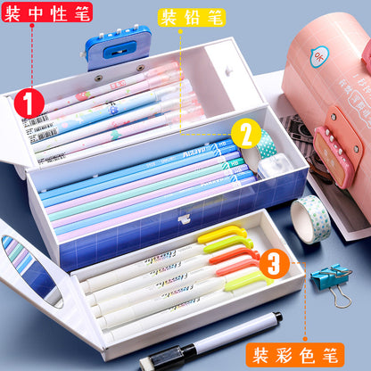 A Password Pen Box for Female Primary School Students Password Lock Cute Instagram Japanese Creative Large Capacity Pen Box Simplified Children's Storage