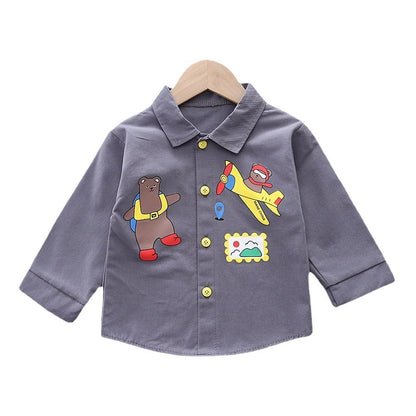 Spring New Boys Inner Lapel Shirt Long sleeved Boys Versatile Casual Outwear Top 0.3kg