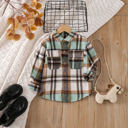 A kids wear cross-border foreign trade popular children's clothing boys and girls multi-colored plaid long-sleeved tops, spring and autumn shirts