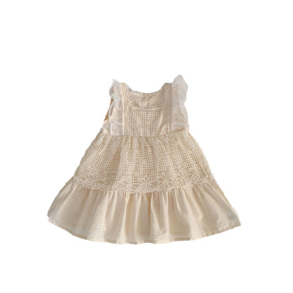 Vestido de princesa dulce para niña de verano 2024, vestido de banquete de cien días para niña, vestido de encaje de moda con mangas pequeñas y volantes 