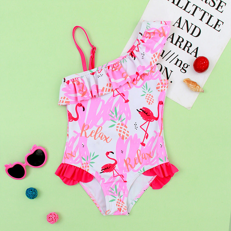 A Cross-border European and American new hot selling one-piece swimsuit, watermelon print, sweet and cute cartoon girl, children's swimsuit 0.2kg