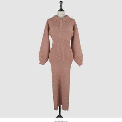 A Korean ins heavy sexy sweater autumn and winter new elegant dress medium and long knitted hip-wrapped dress