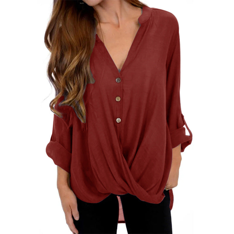 Summer cotton pullover v-neck loose-fitting women's shirt