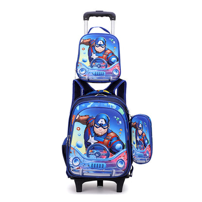 A foreign trade elementary school student backpack for boys and girls in grades 3-5, backpack for lunch, three piece cartoon children's bag set