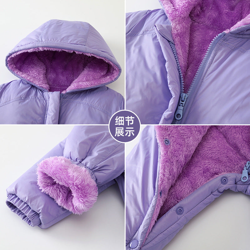 A baby onesie winter male and female babies fleece windproof warm baby clothes foreign purple foot-wrapped newborn clothes