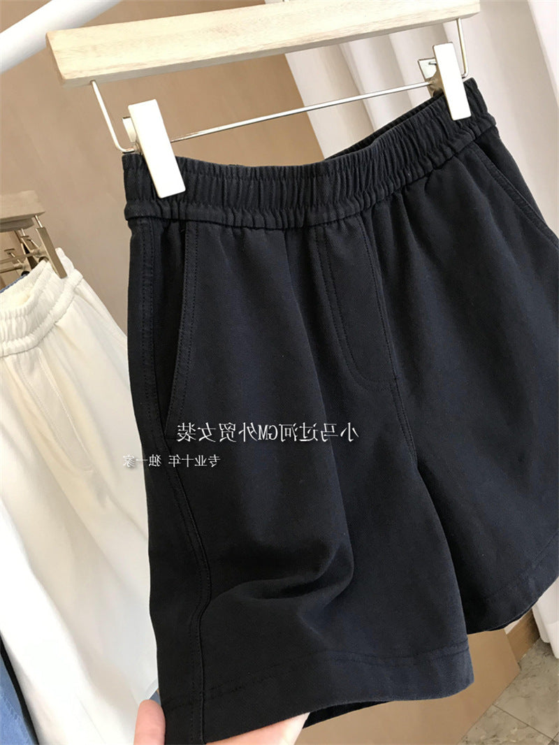 A foreign trade summer casual touch soft waxy upper body light and stylish~ high waist drawstring thin five-point denim shorts women