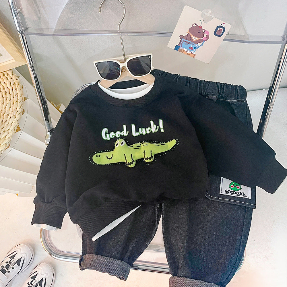 Boy's spring suit, new Korean children's three-dimensional crocodile sweatshirt two-piece spring and autumn boys' tidec 0.3kg