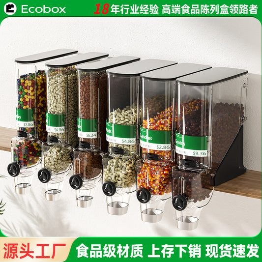 A Supermarket Display Fried Goods Candy Snacks Nuts Wall-mounted Knob Type Transparent Moisture-proof Sealed Gravity Food Box