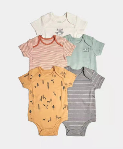 Foreign trade baby onesies, male and female baby short-sleeved bag fart clothes, newborns, Ha clothes, thin crawling clothes, summer 5 pieces