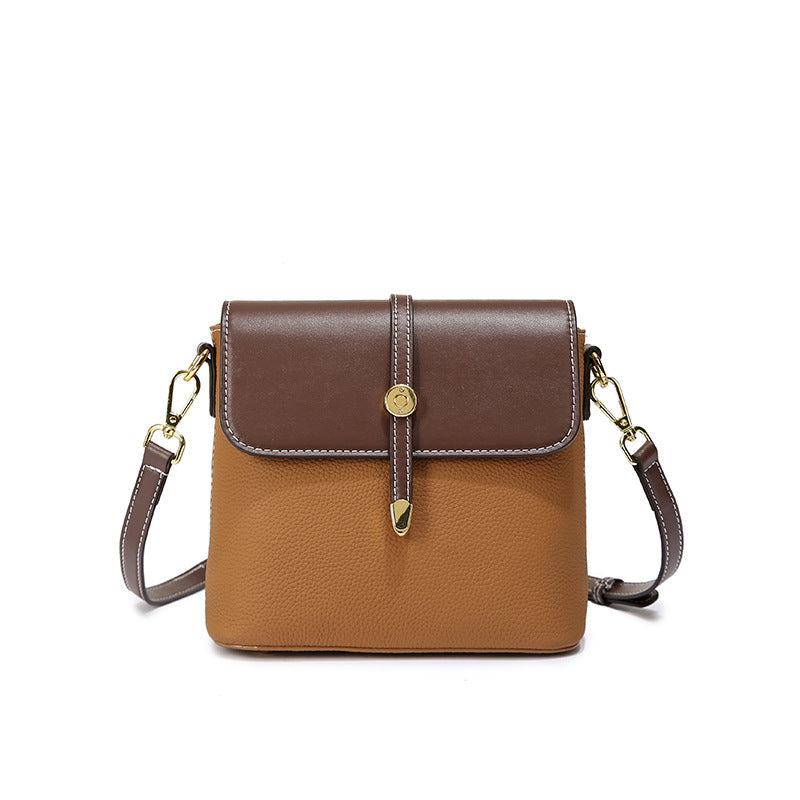 Contrast color vertical small square top layer cowhide crossbody shoulder bag