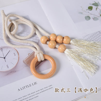 A Cross-border Nordic simple curtain strap wooden ring creative storage buckle strap tassel lace decorative accessories accessories