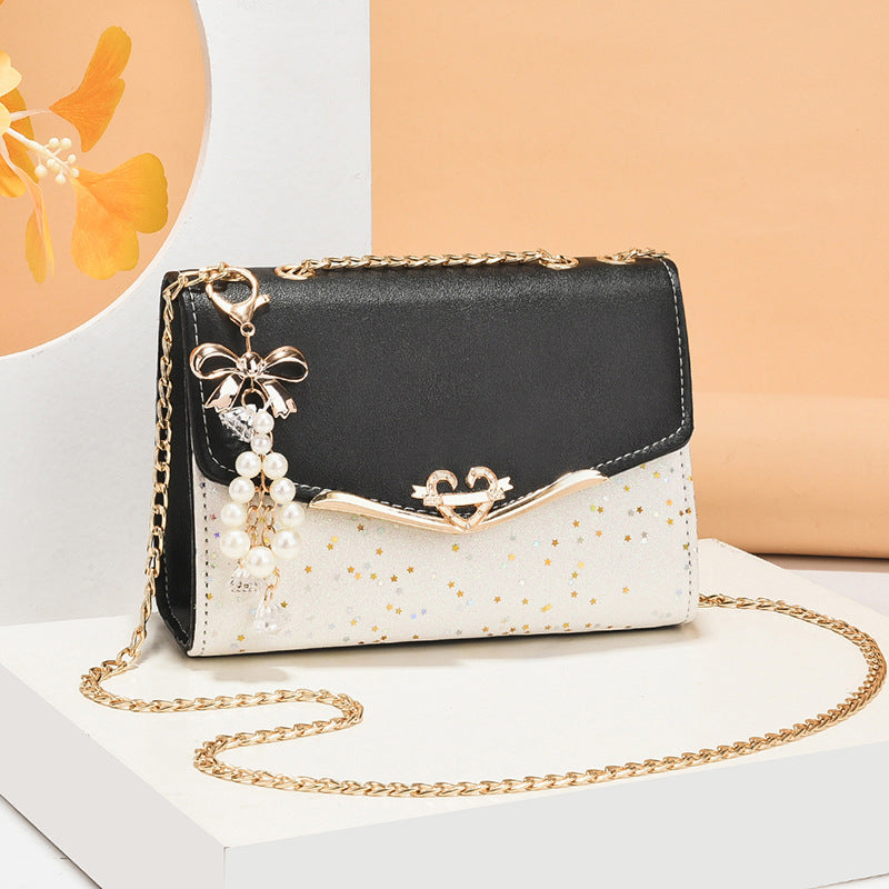 Chain crossbody bag for women, shoulder bag with sequins