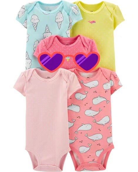 Children's summer new infant short-sleeved triangle clothes crawling clothes, five baby onesies, price for 5 piece 0.28kg