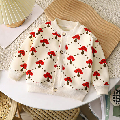 A 2024 autumn and winter new children's versatile knitted jacket boys and girls baby warm cardigan thickened outerwear sweater