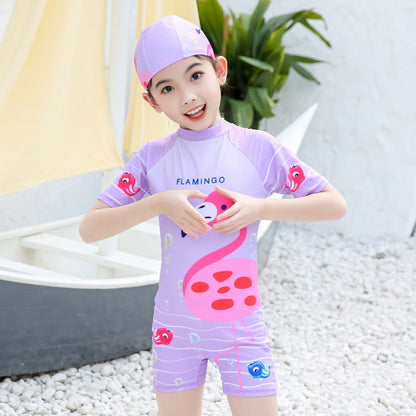 A New Children's Swimsuit Girl's One Piece Flat Angle Swimsuit Big Kids Cute Baby Korean Version Quick Drying Swimsuit Wholesale 0.16KG