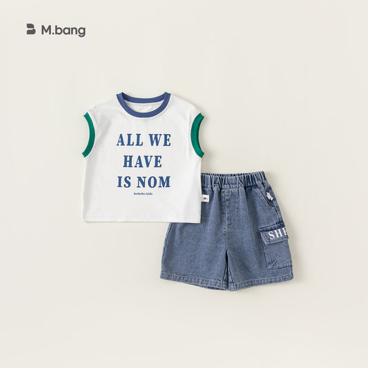 Traje de verano para niño de Babycity2024, chaleco con letras para niño, jeans, dos piezas coreanas XT84050 