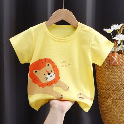 Nueva camiseta de manga corta para niños de puro algodón para niñas, ropa de verano para bebés, ropa de verano para niños, una pieza para reemplazo de cabello. 