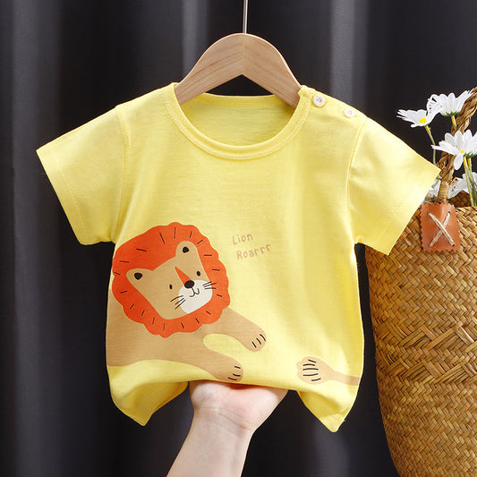 A new children's short sleeved T-shirt made of pure cotton for girls, summer clothing for babies, summer children's clothing for boys, one piece for hair replacement