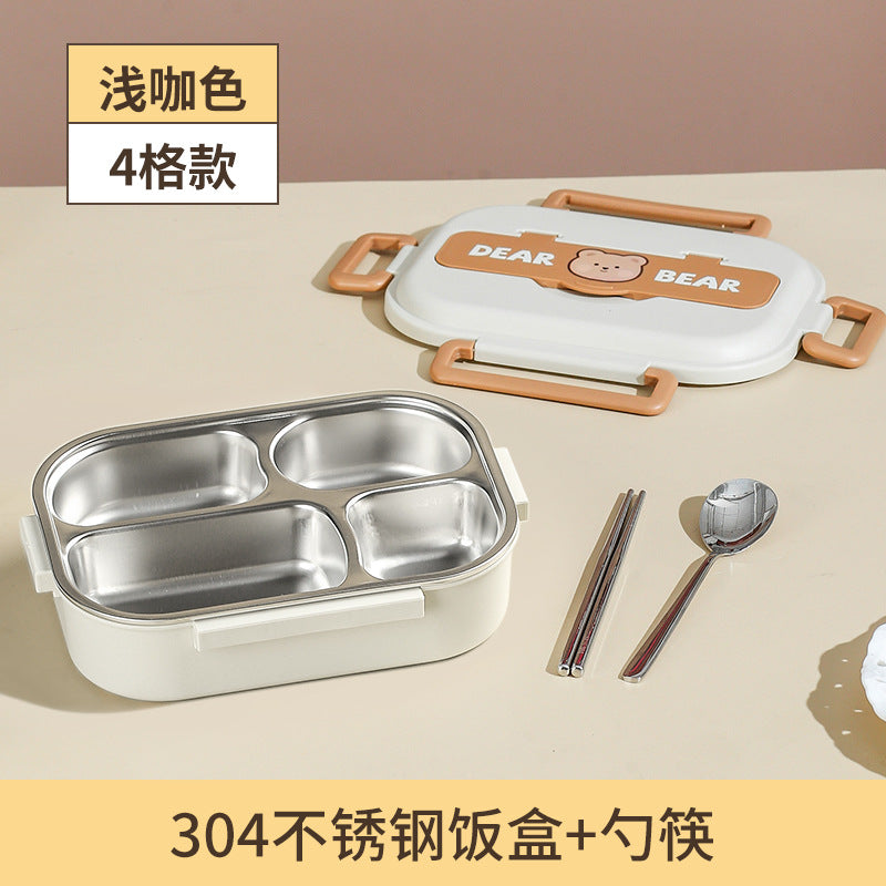 A 304 stainless steel insulated lunch box divided into two cute student compartments, sealed bento box with lid, lunch box