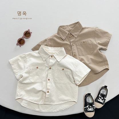 Copy a good match ~ spring and summer new children's half-sleeved shirts for boys and women, Japanese Korean version of simple short-sleeved jackets, trendy children's clothing