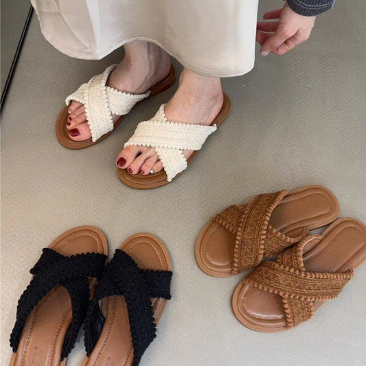 Zapatillas de mujer de suela plana para el verano de 2023. El nuevo estilo de hadas popular de este año, las suelas suaves francesas son hermosas.