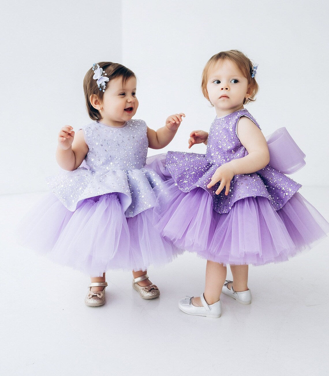 Un vestido para niños de AliExpress con falda esponjosa de lentejuelas moradas, vestido de princesa para fiesta de cumpleaños de niña, vestido para niña de un año, 0,8 kg 