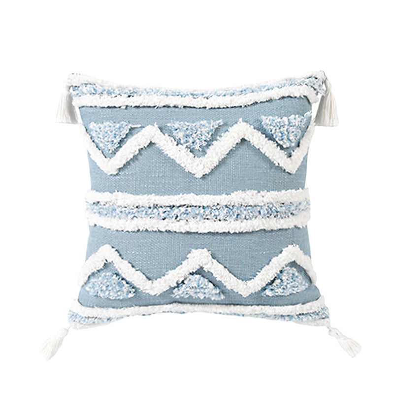 A Bohemian geometric tufted cushion pillow cover blue ins long sofa cushion soft bed and breakfast decorative pillow